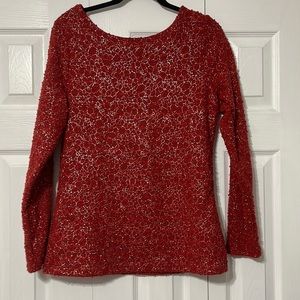 J-LO RED LONG SLEEVE SEQUIN TOP SIZE L